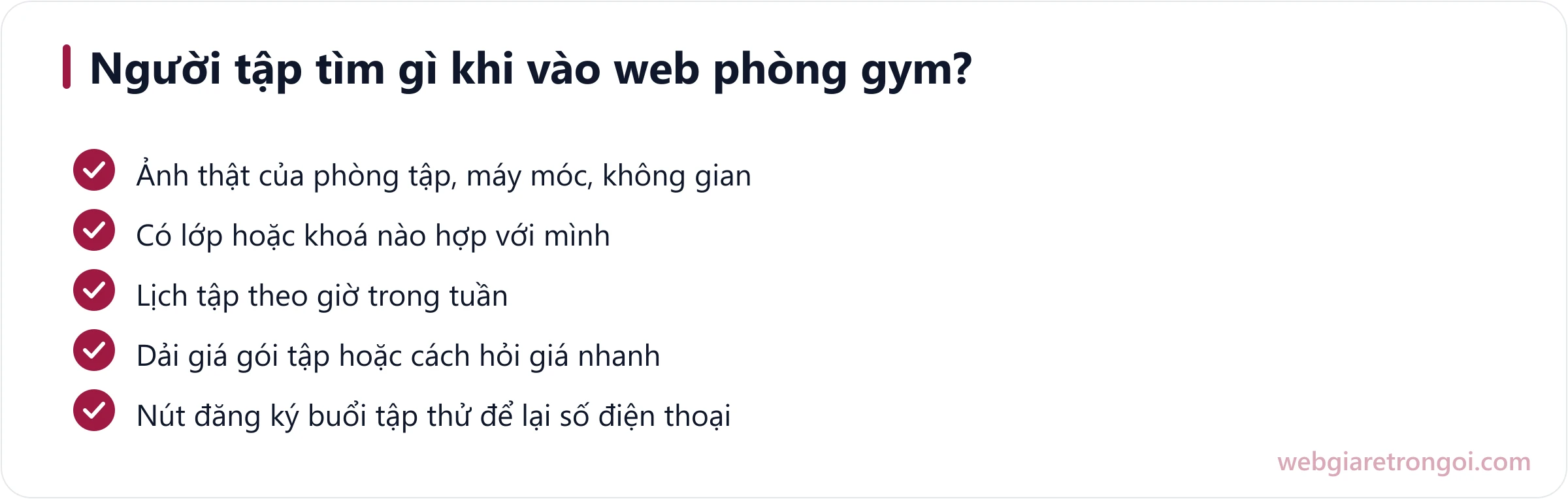 Checklist năm thứ người tập tìm khi vào website phòng gym fitness yoga