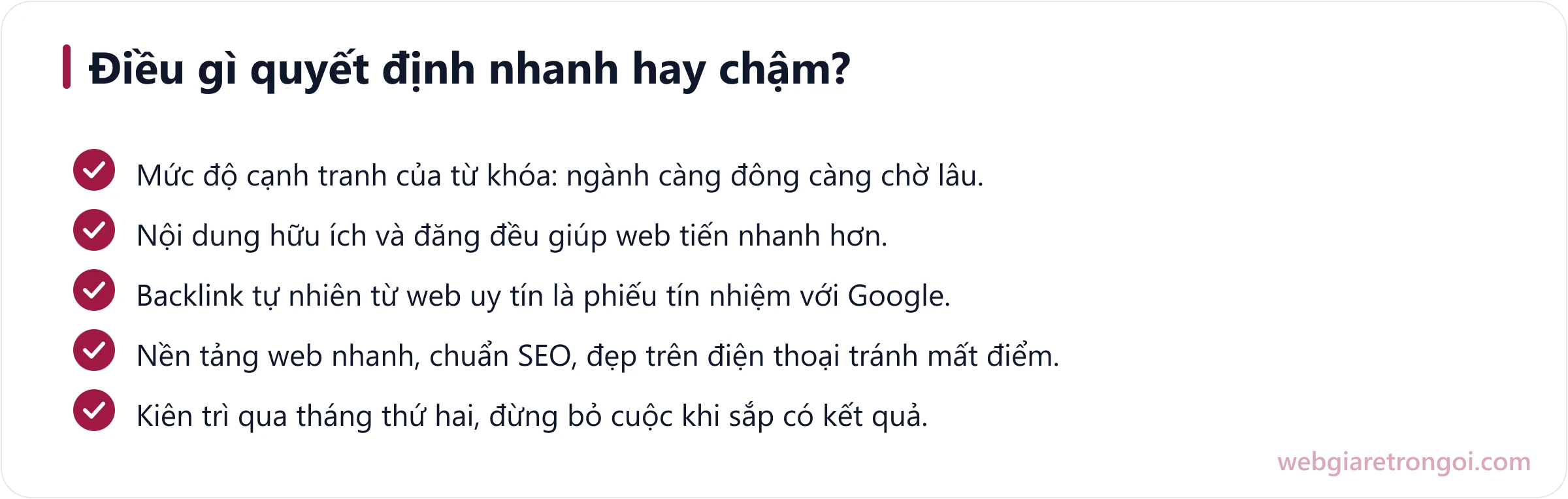 Bốn yếu tố quyết định website lên top Google nhanh hay chậm: cạnh tranh, nội dung, backlink, nền tảng kỹ thuật
